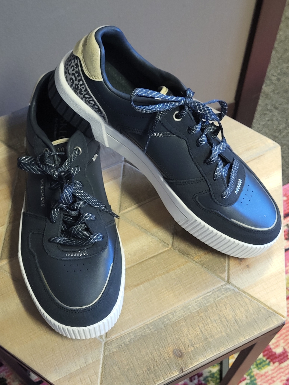 Skechers Jade Court & Classics Navy Blue & Tan Women's Casual Lace Up Shoes
